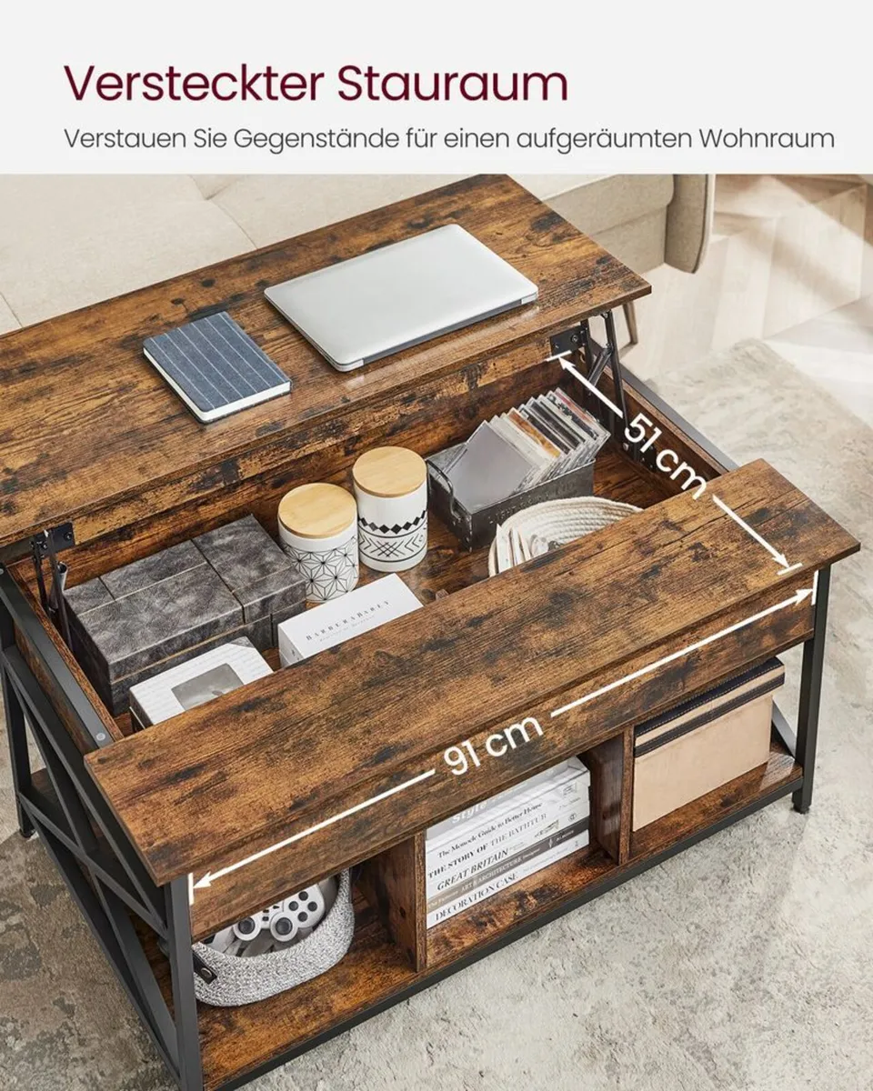Industrial Lift Top Coffee Table with Hidden Stor - Image 4