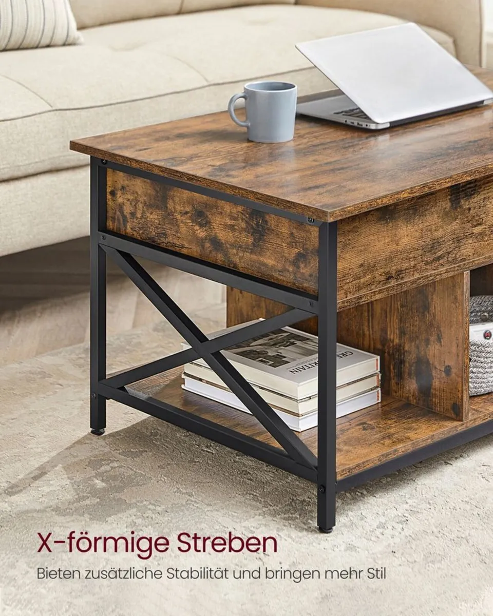 Lift Top Coffee Table with Hidden Storage and Shel - Image 3