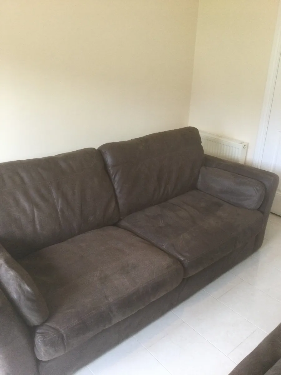 Two distressed leather sofas and a fabric sofa bed - Image 1