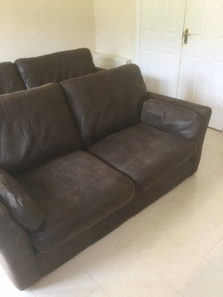 Two distressed leather sofas and a fabric sofa bed - Image 2