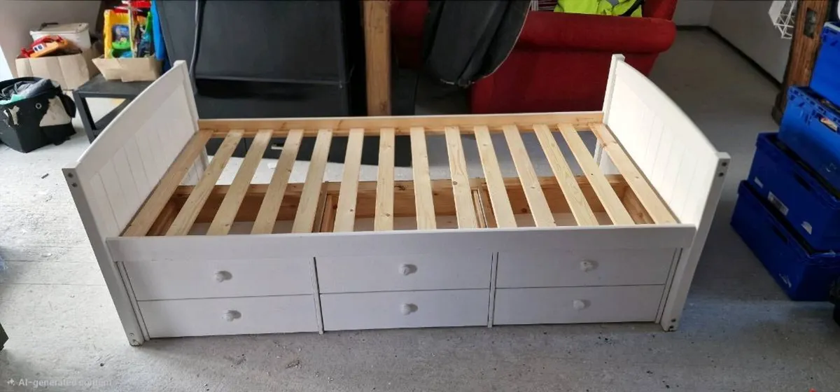 White Single Bed w/ Drawers - Image 1