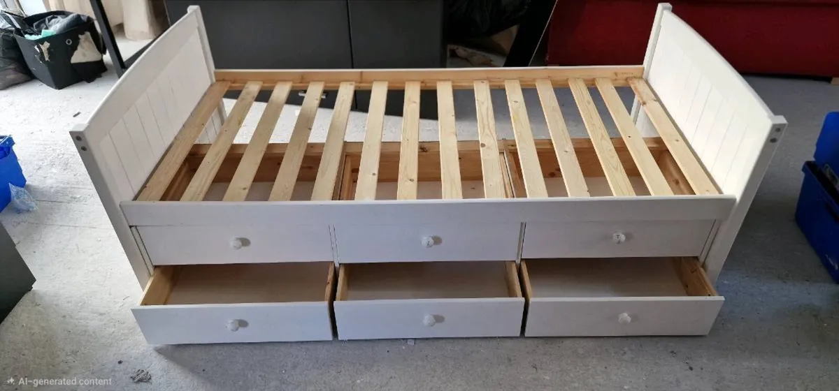White Single Bed w/ Drawers - Image 2