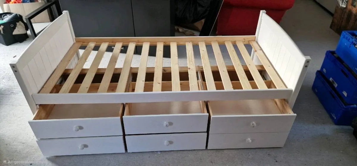 White Single Bed w/ Drawers - Image 3
