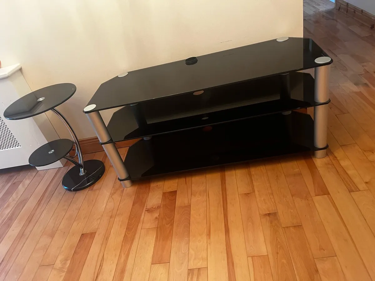 Large Glass tv stand & matching side table - Image 1