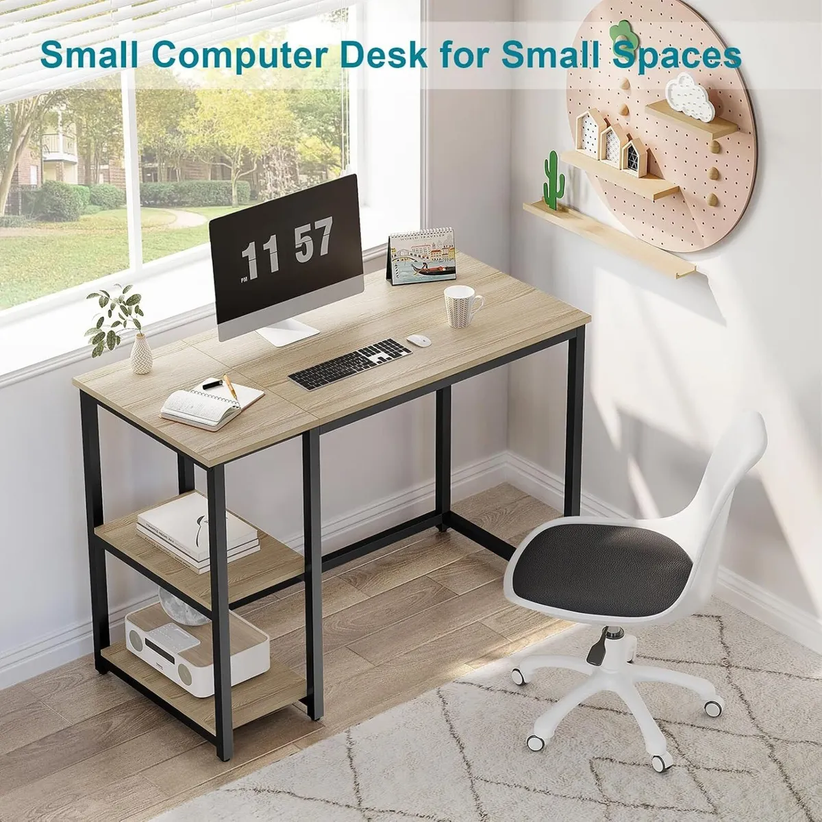 Computer Desk with 2-Tier Shelves Sturdy Home - Image 4