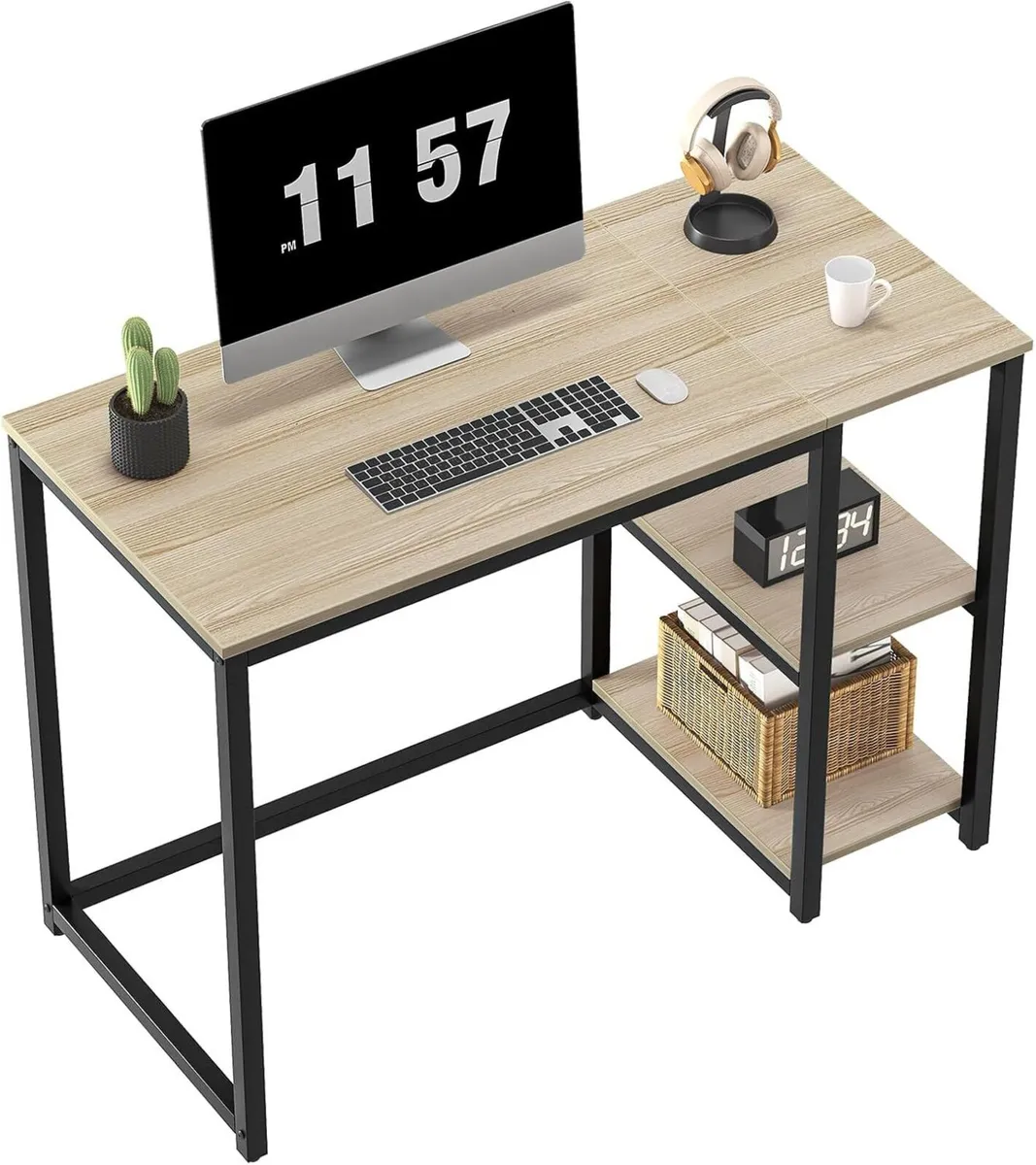 Computer Desk with 2-Tier Shelves Sturdy Home - Image 1