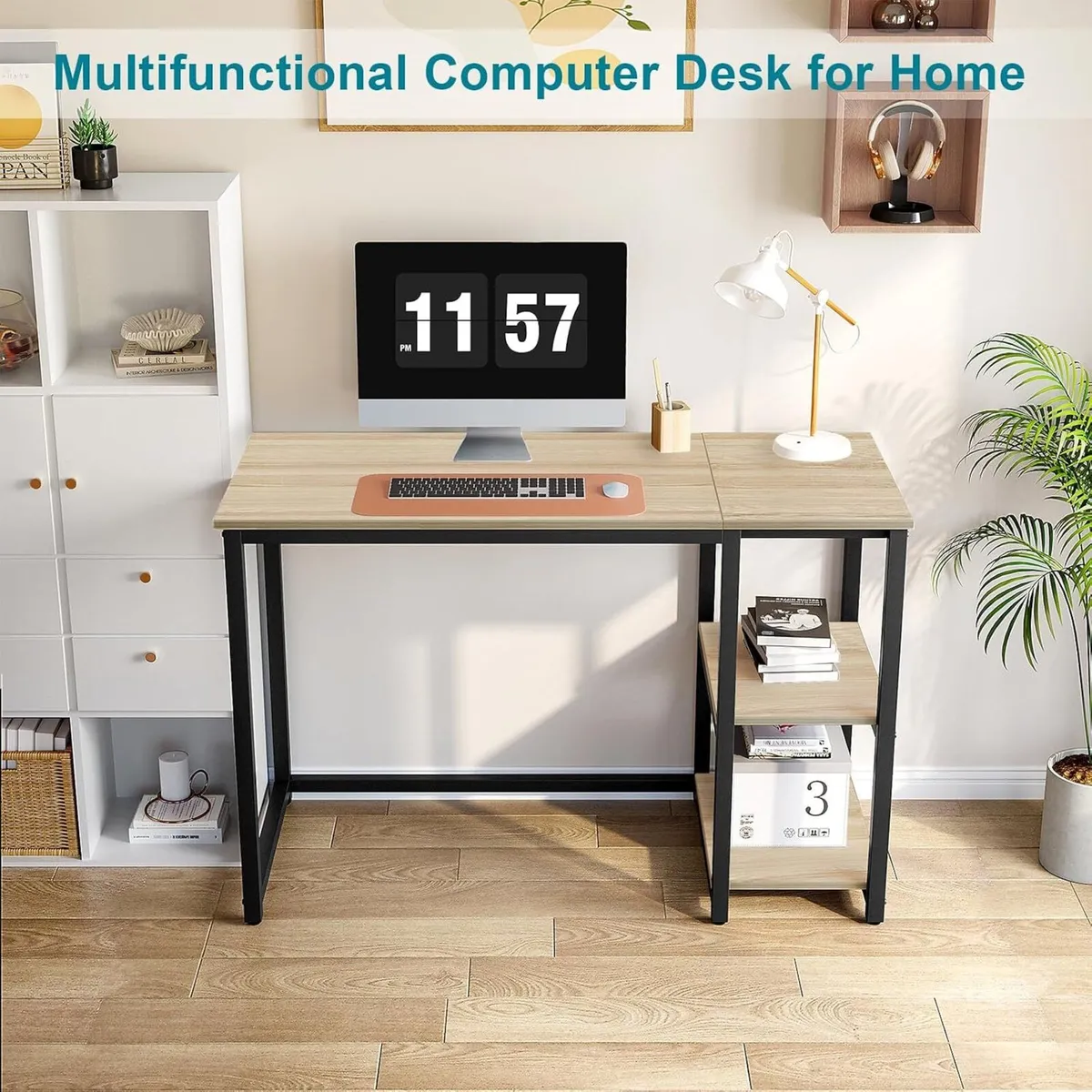 Computer Desk with 2-Tier Shelves Sturdy Home - Image 2