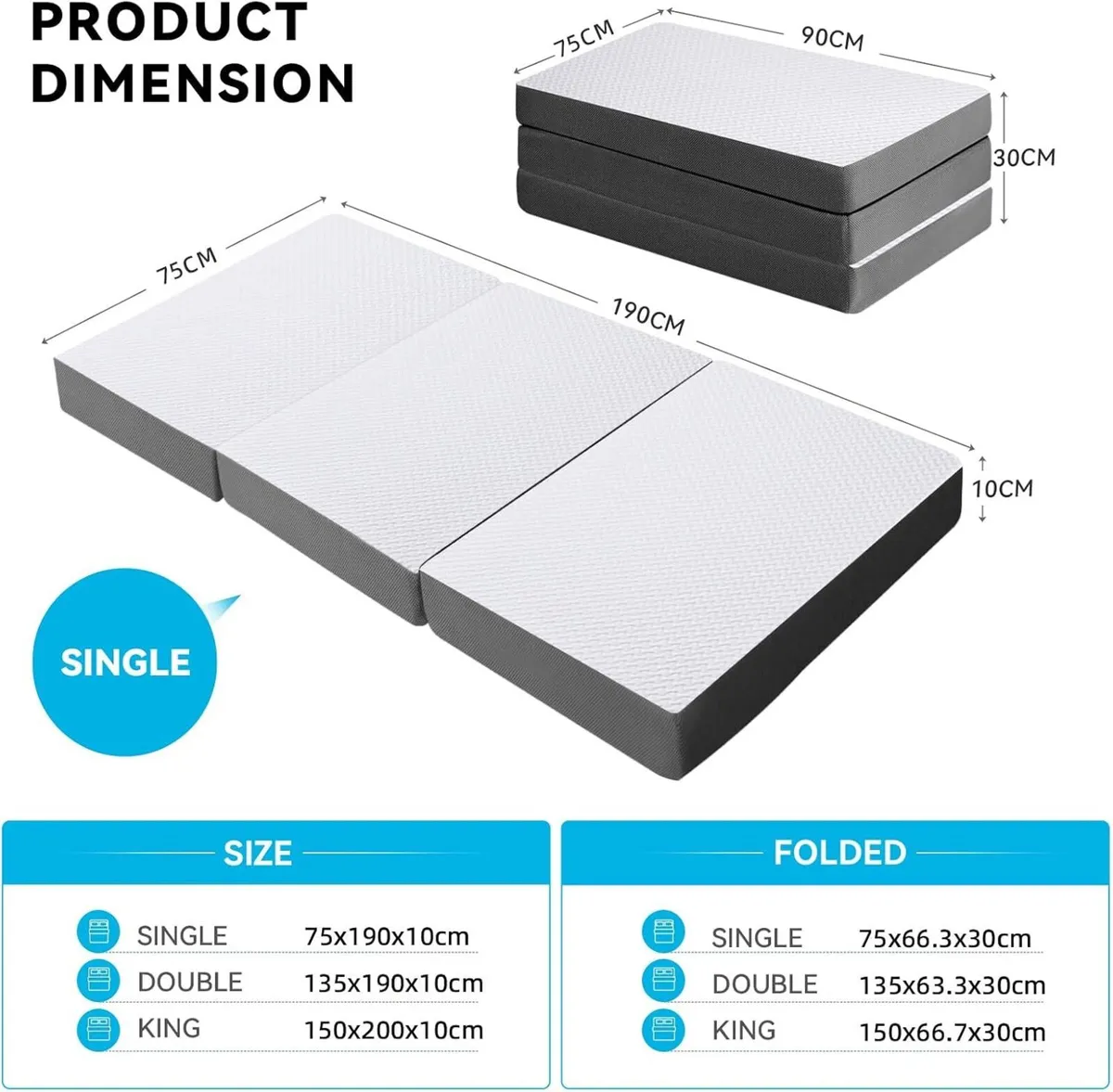 Foldable Folding Mattress Tri-Fold Memory Foam - Image 2