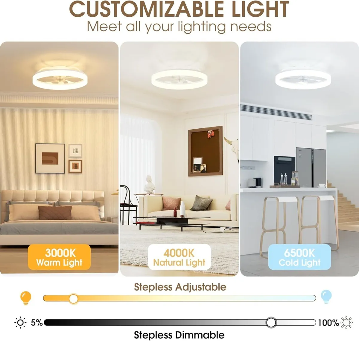Ceiling Fan with Light Remote 3000K-6500K Dimmable - Image 2