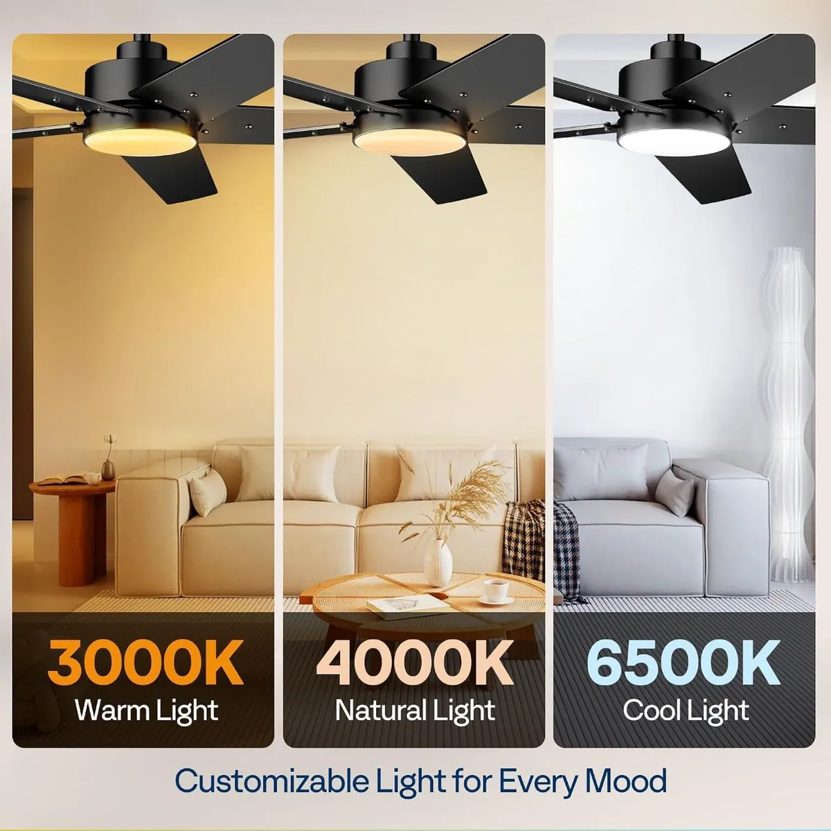 52" Ceiling Fans with Lights Low Profile Remote - Image 3