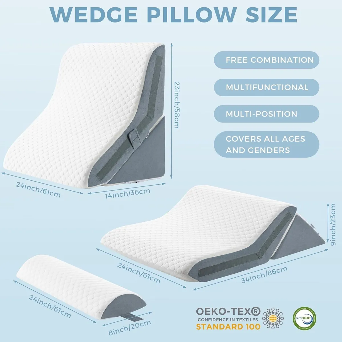 3-In-1 Orthopaedic Bed Wedge Pillow Set Memory - Image 2