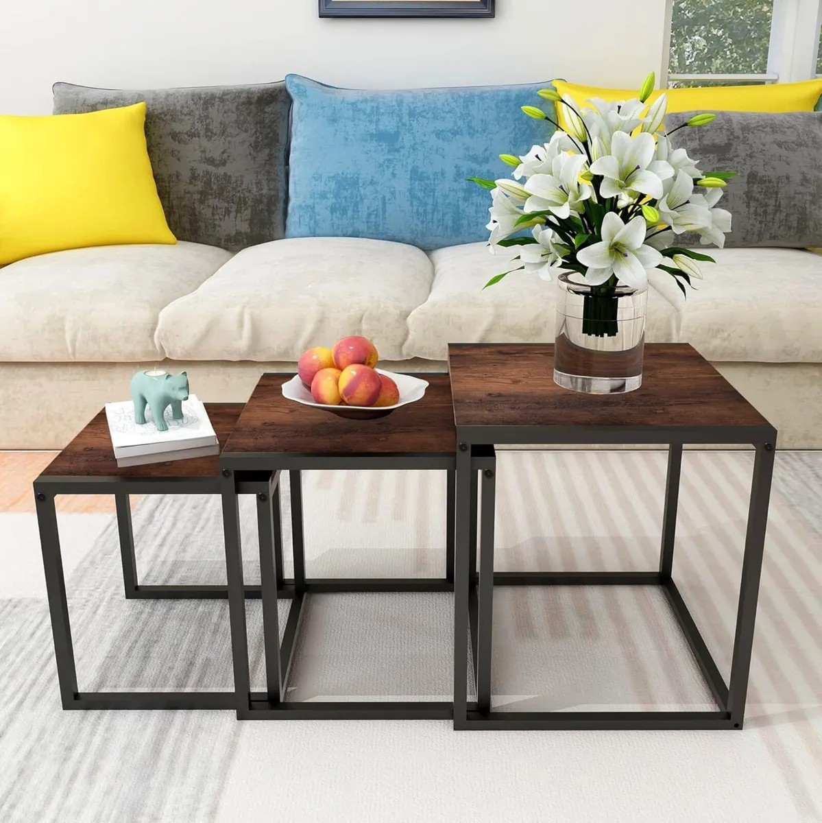 Nesting Coffee Table Stacking Metal Side Tables 3 - Image 1