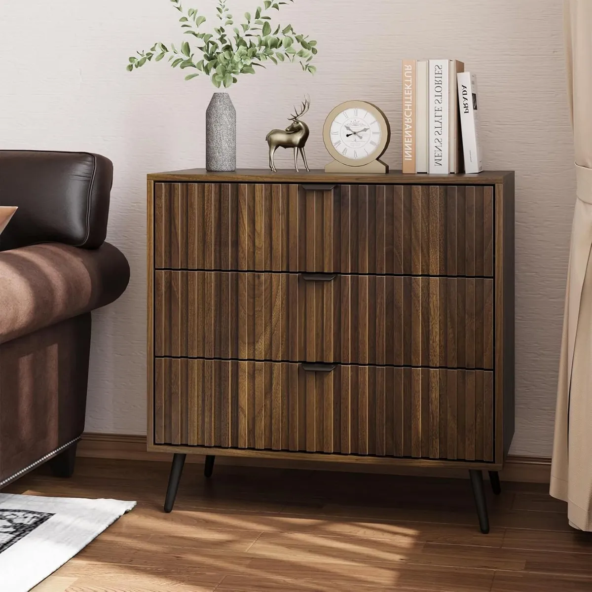Fluted Chest of Drawers Mid- Century Modern Wooden - Image 1