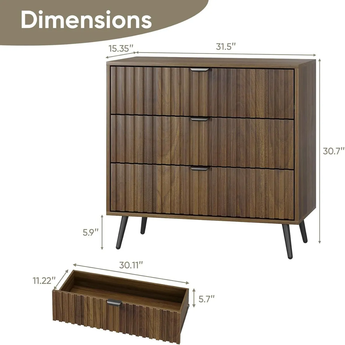 Fluted Chest of Drawers Mid- Century Modern Wooden - Image 2