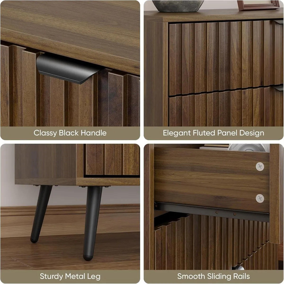 Fluted Chest of Drawers Mid- Century Modern Wooden - Image 3
