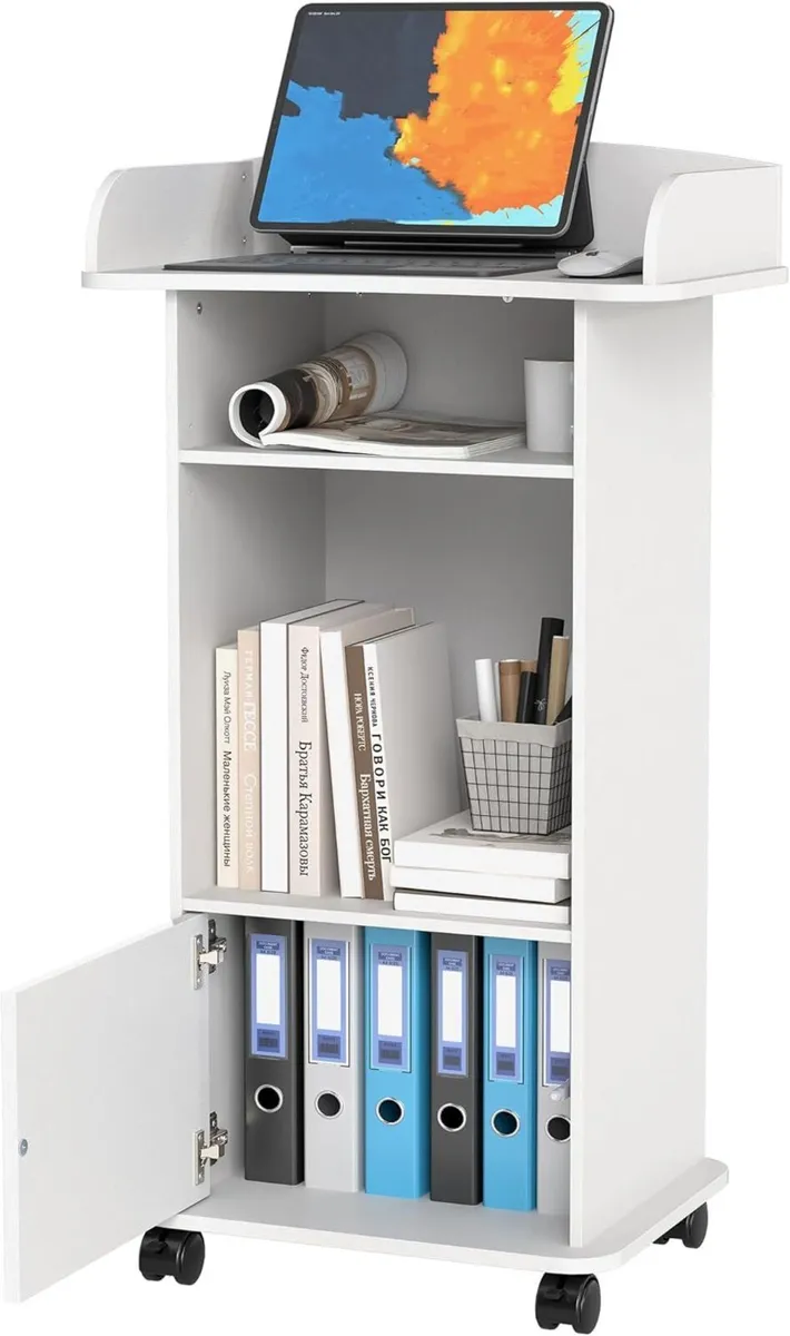 Mobile Podium Lectern with Storage Cabinet - Image 1
