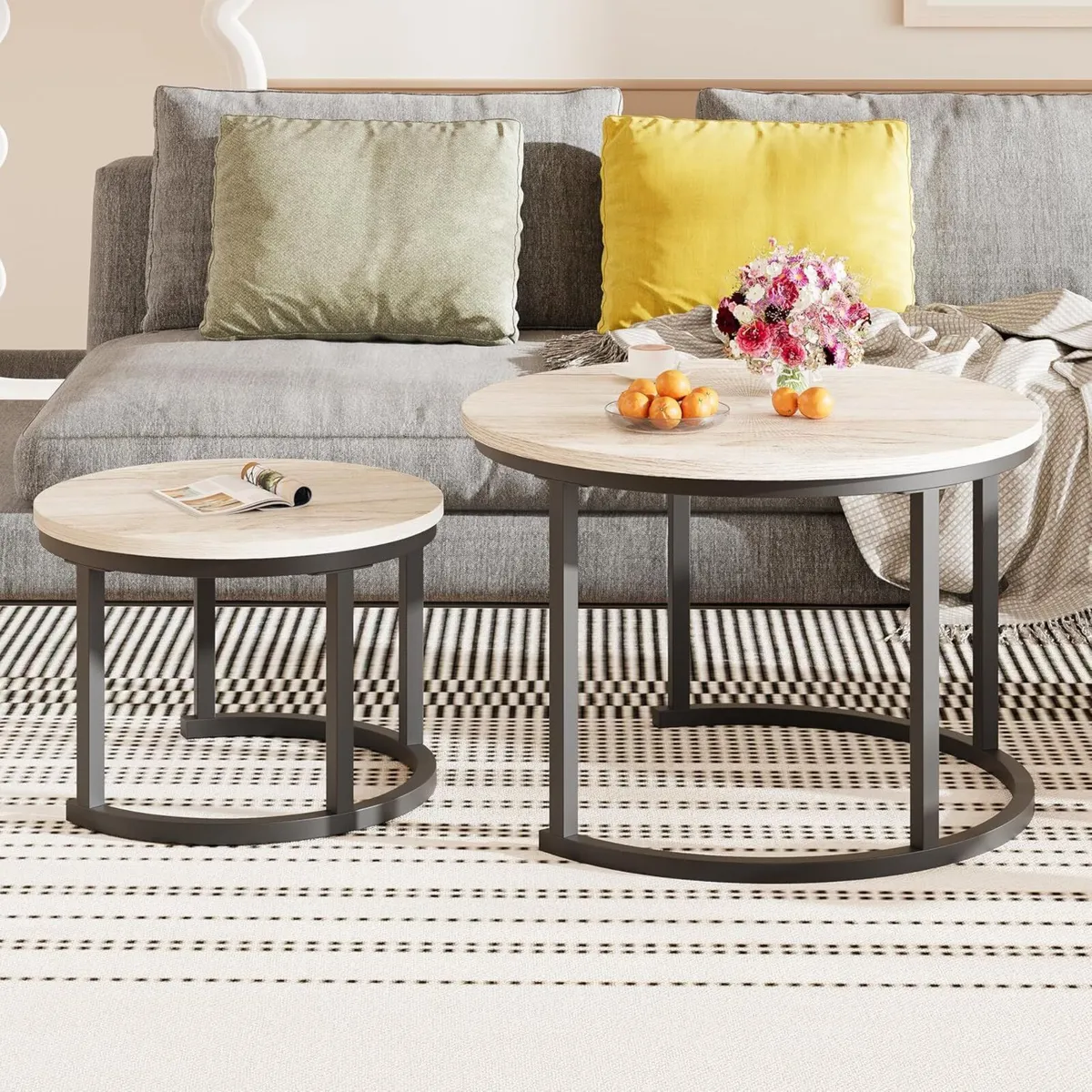 Round Coffee Table Living Room Small Side Bedside - Image 3