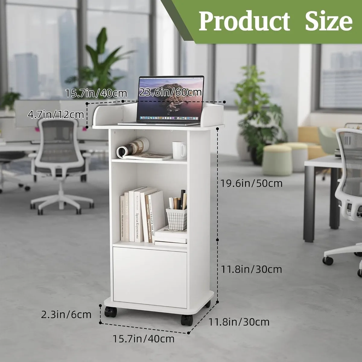 Mobile Podium Lectern with Storage Cabinet - Image 2