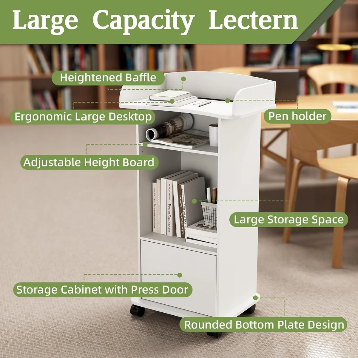Mobile Podium Lectern with Storage Cabinet - Image 3