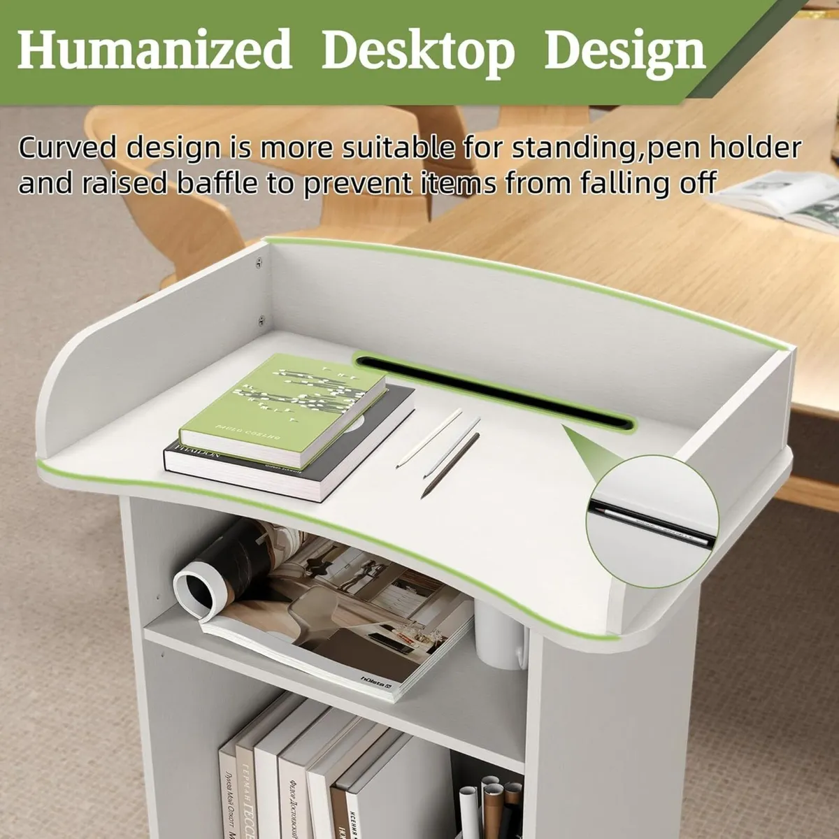 Mobile Podium Lectern with Storage Cabinet - Image 4