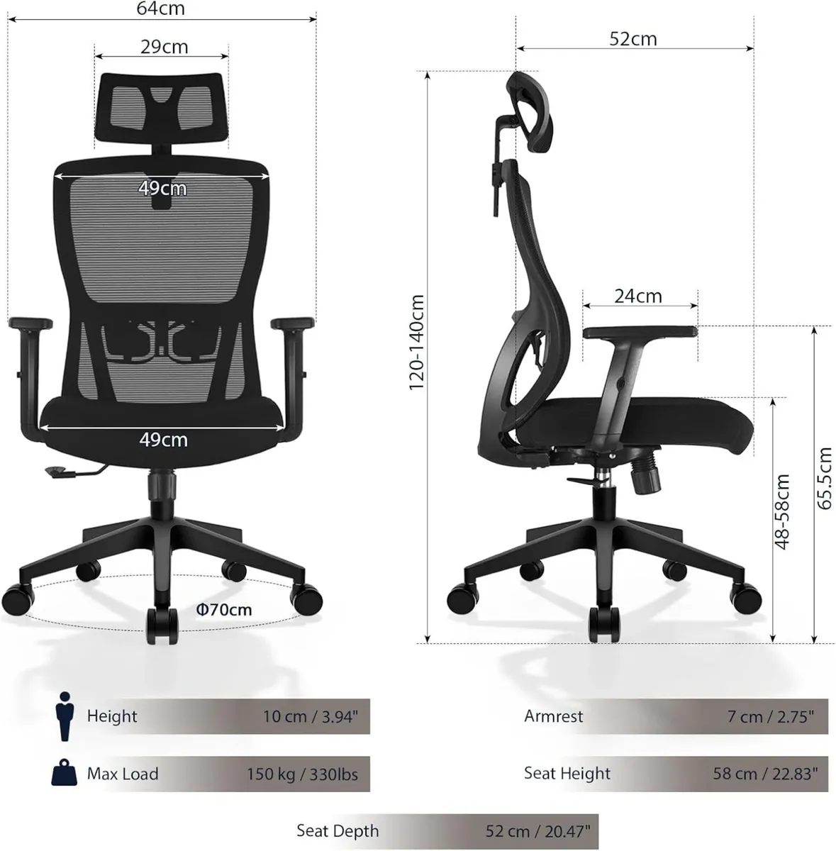 Office Chair Desk with Adjustable Headrest Lumbar - Image 3