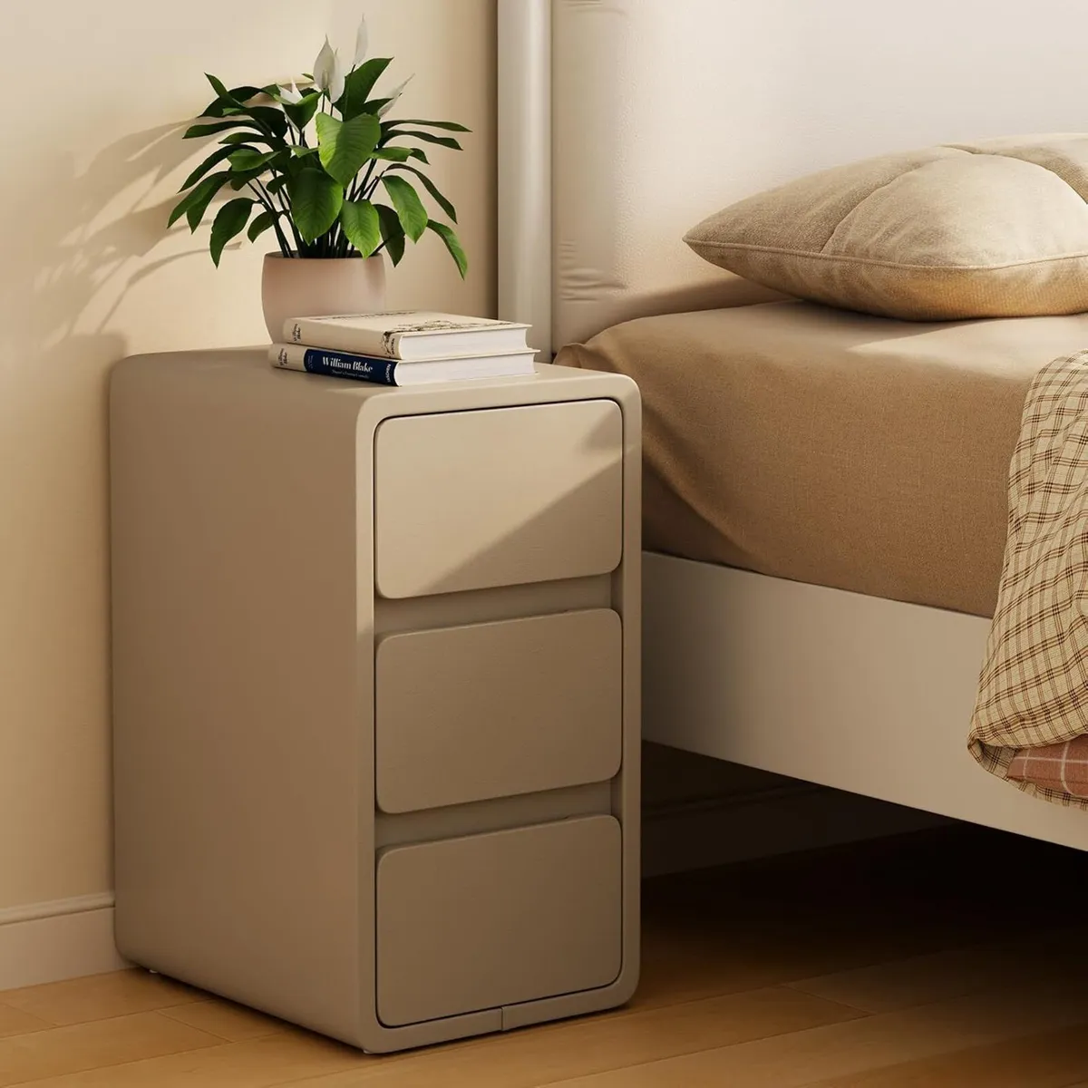 Small Bedside Table Slim with 2 Drawers Assembled - Image 1