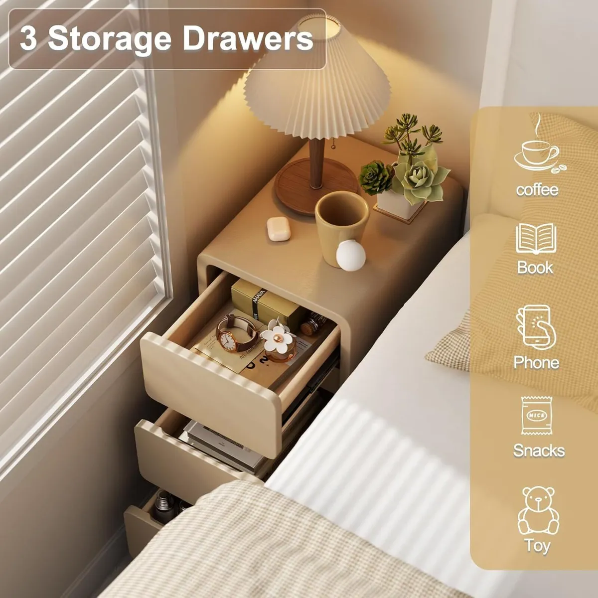 Small Bedside Table Slim with 2 Drawers Assembled - Image 3
