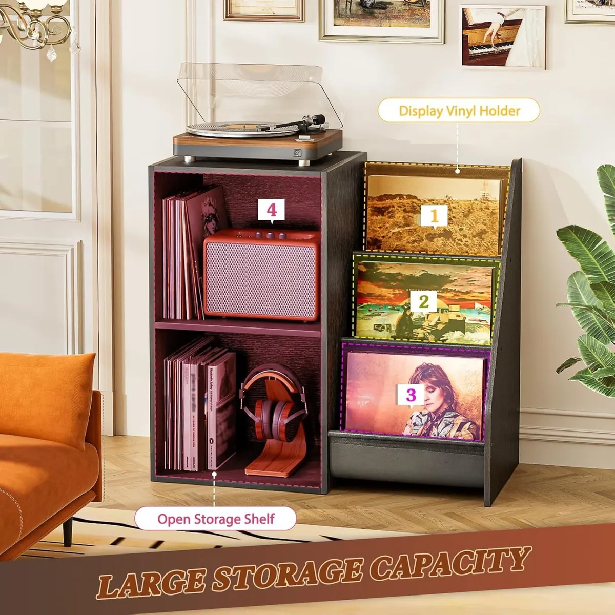 Record Player Stand with Vinyl Storage for 220 - Image 4