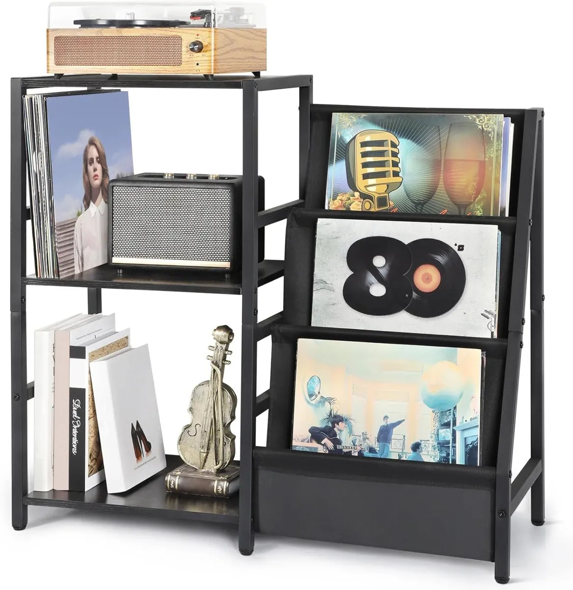 Record Player Stand with 3-Tier Vinyl Storage - Image 1