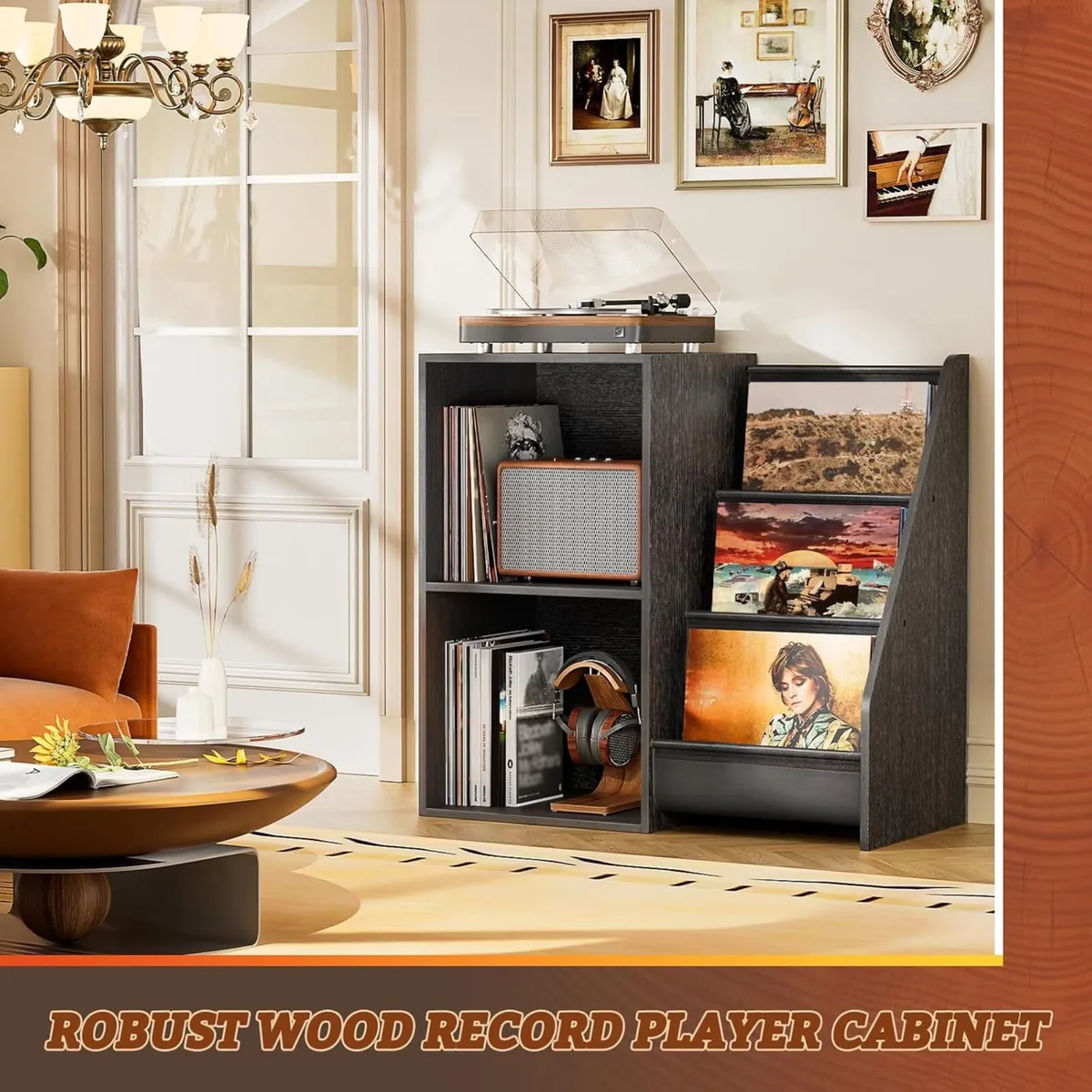 Record Player Stand with Vinyl Storage for 220 - Image 2