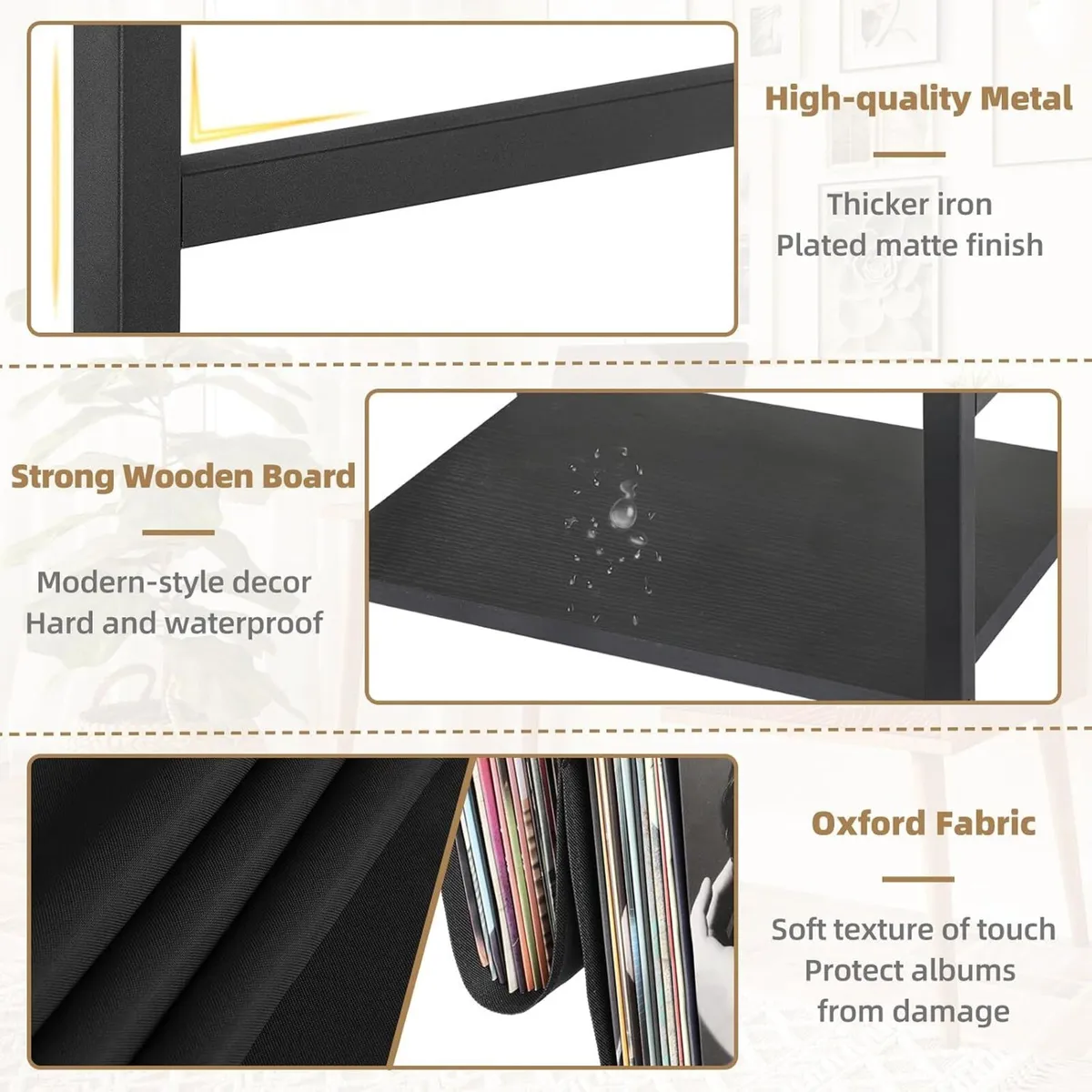 Record Player Stand with 3-Tier Vinyl Storage - Image 3