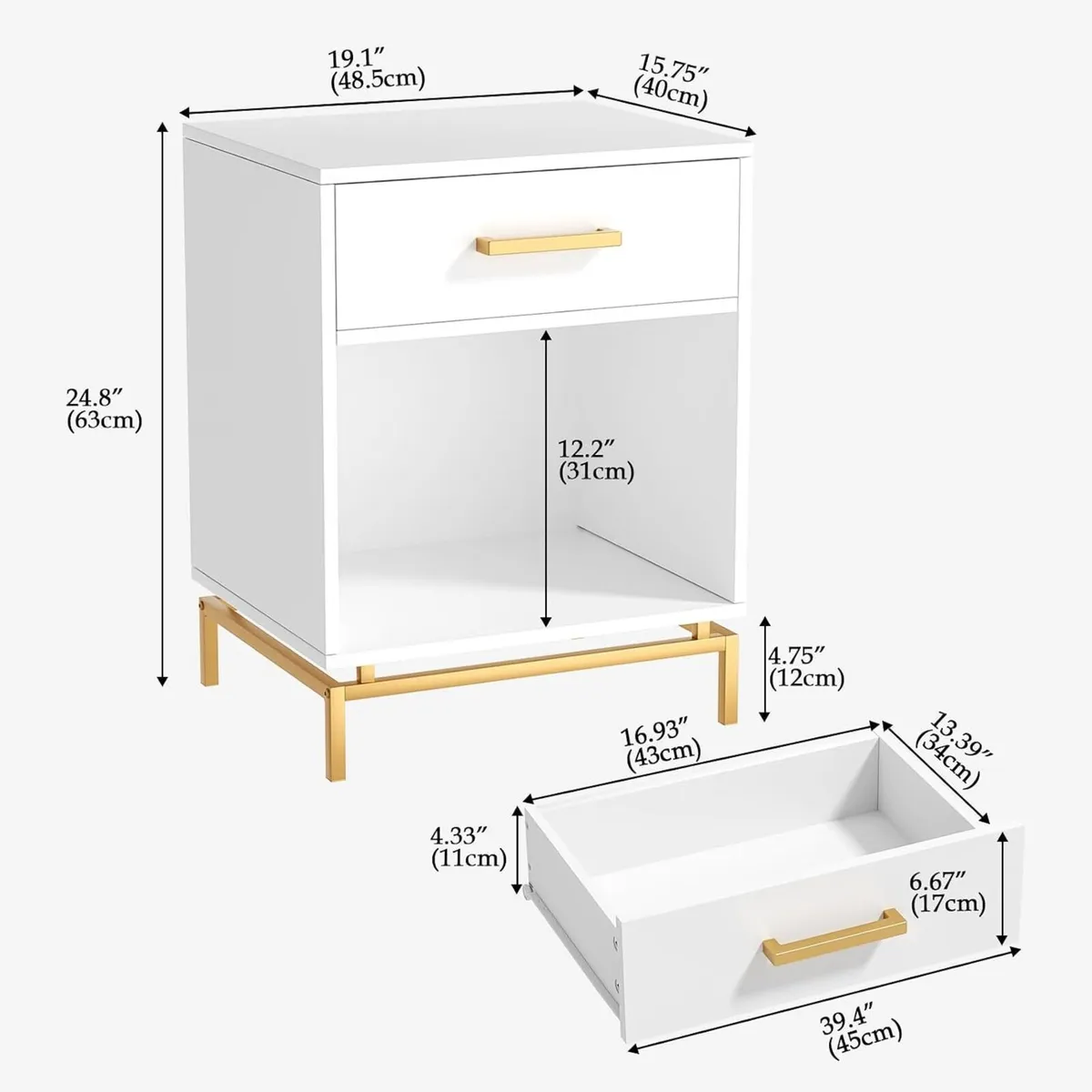 Bedside Tables Cabinet with Drawer Open Shelf - Image 2