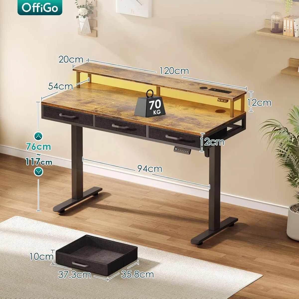Standing Desk with 3 Storage Drawers 120CM Height - Image 3