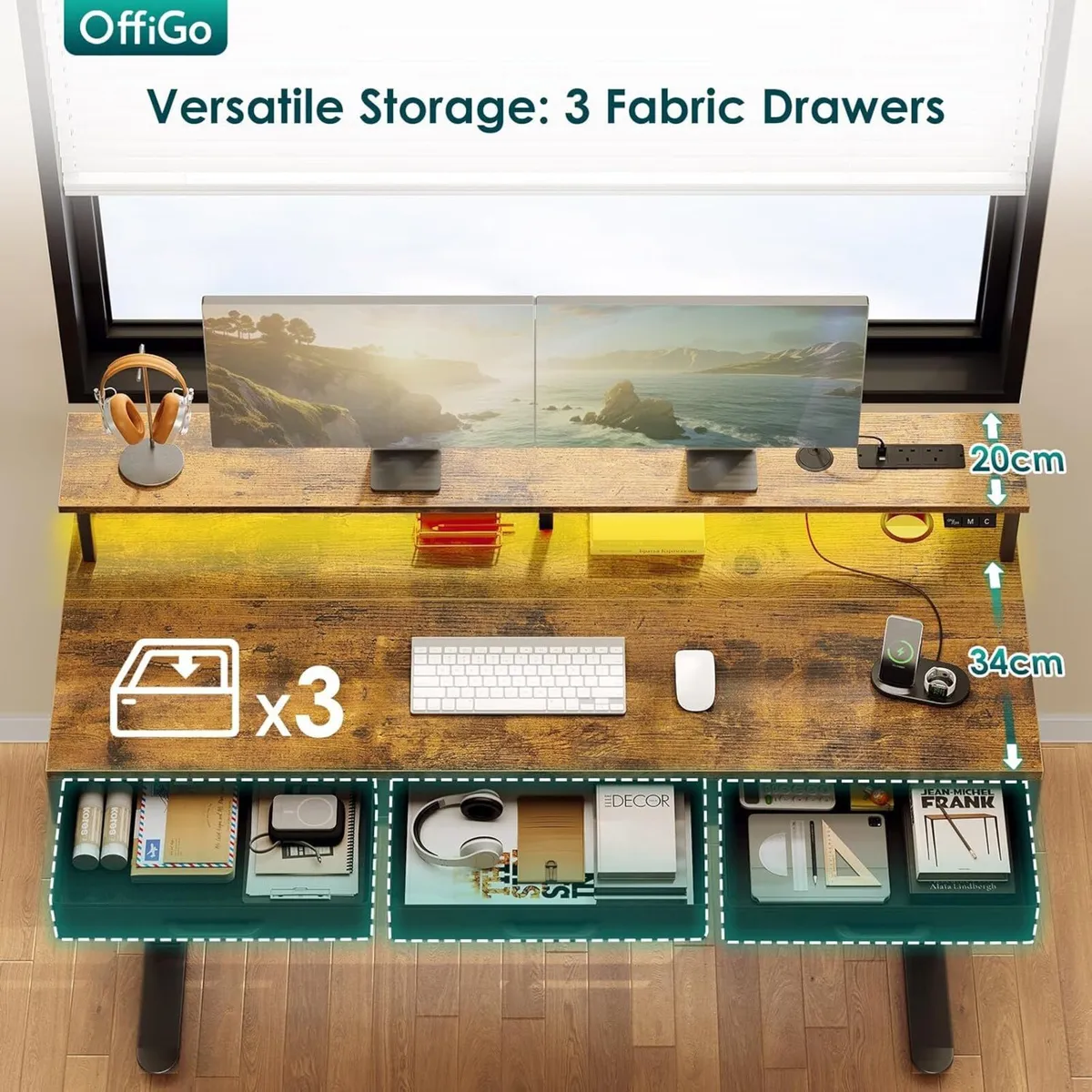 Standing Desk with 3 Storage Drawers 120CM Height - Image 4