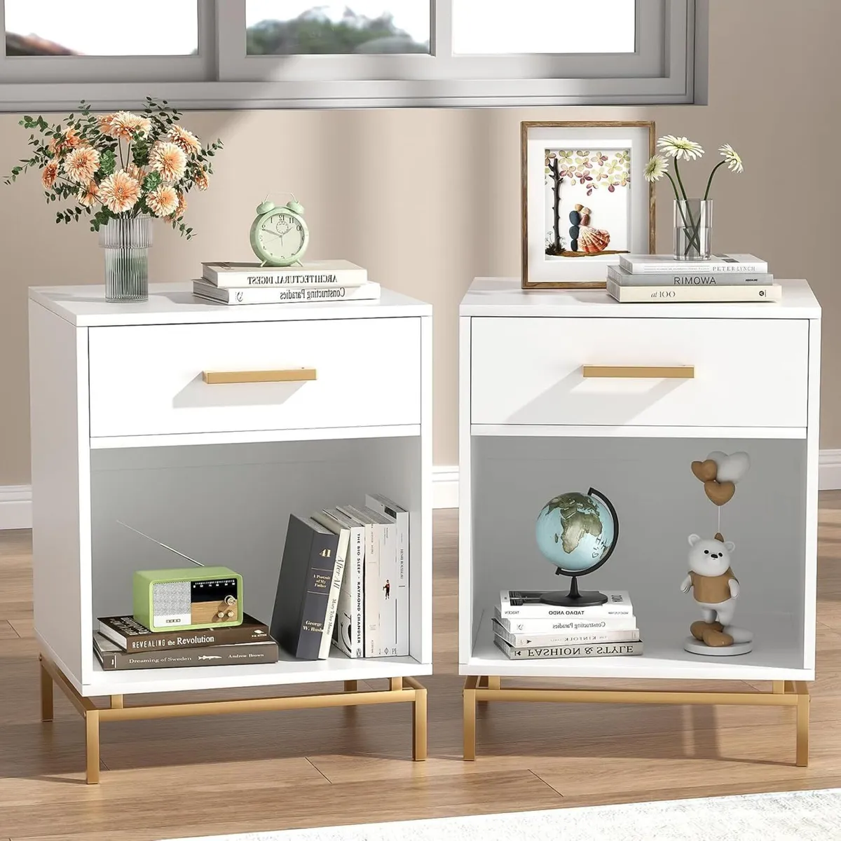 Bedside Tables Cabinet with Drawer Open Shelf - Image 4