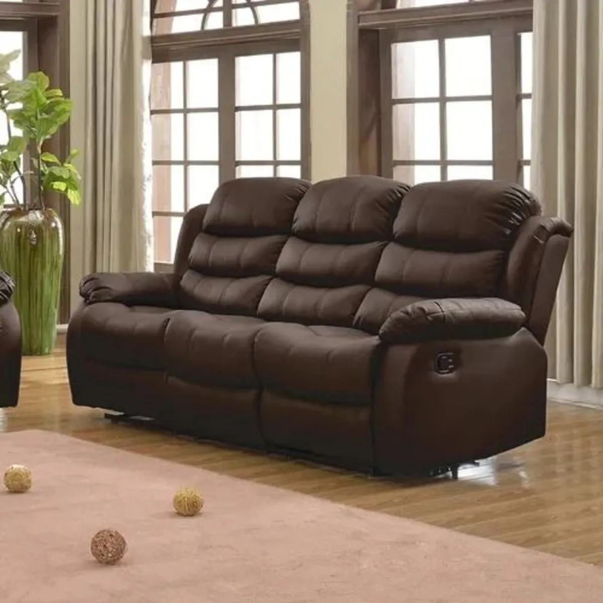 3 Seater PU Leather Recliner Sofa Brown - Image 2