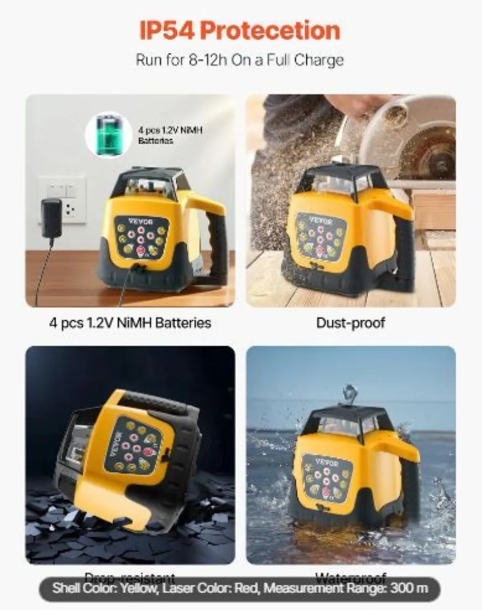 Rotary Laser Level Kit, with Tripod+Staff Gauge - Image 4