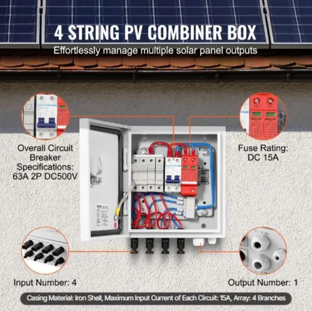 PV Combiner Box, 4 String, Solar Combiner - Image 1