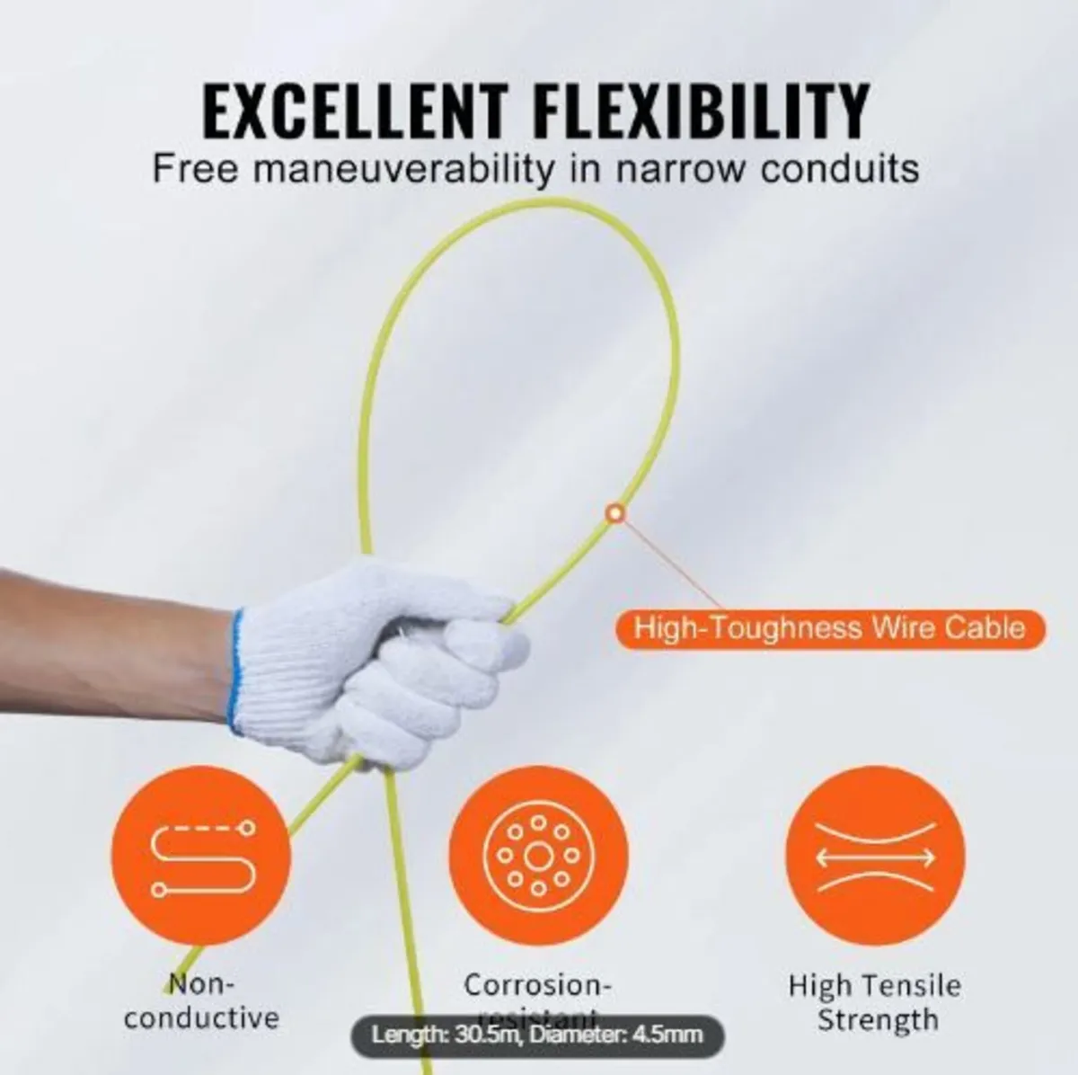 Fish Tape, 30.5m, 4.8mm, Fiberglass Wire Puller - Image 4