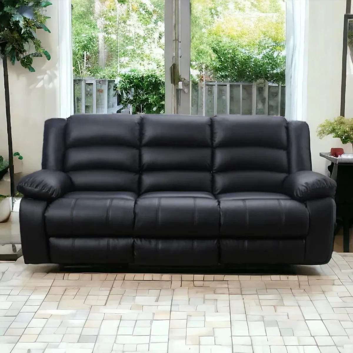 3 Seater PU Leather Recliner Sofa Black - Image 1