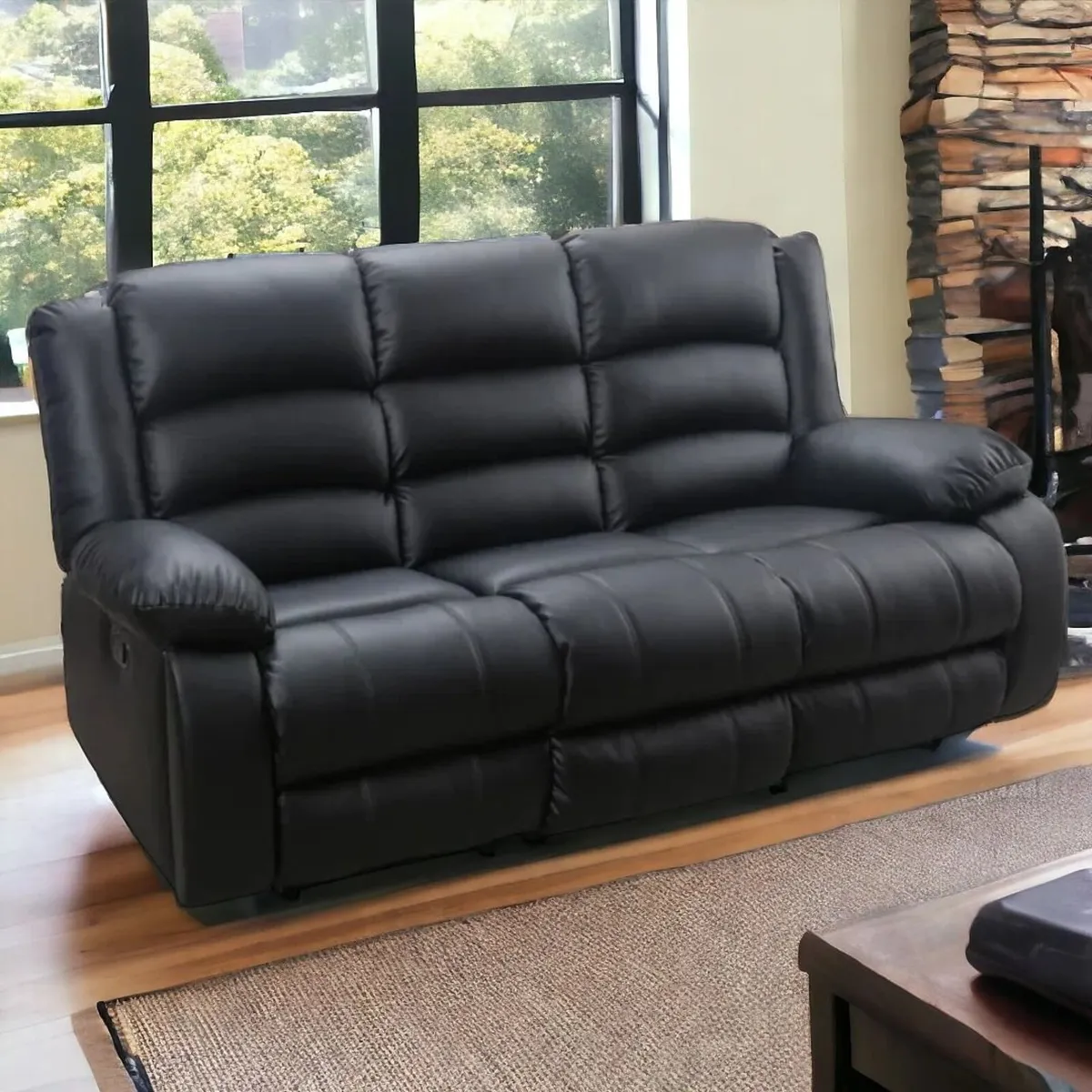 3 Seater PU Leather Recliner Sofa Black - Image 2