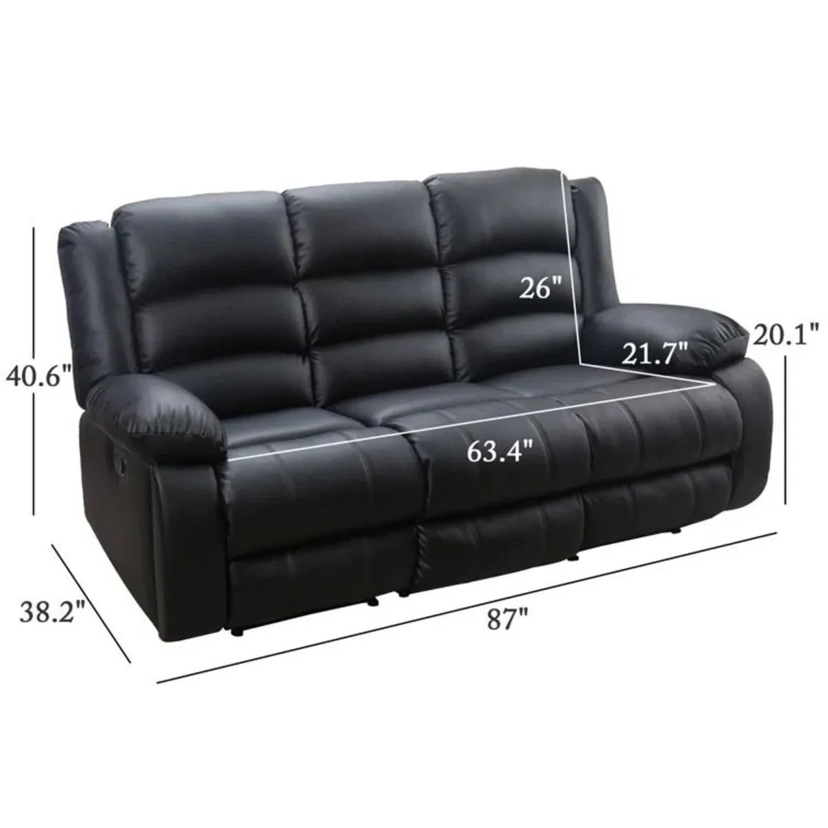 3 Seater PU Leather Recliner Sofa Black - Image 3