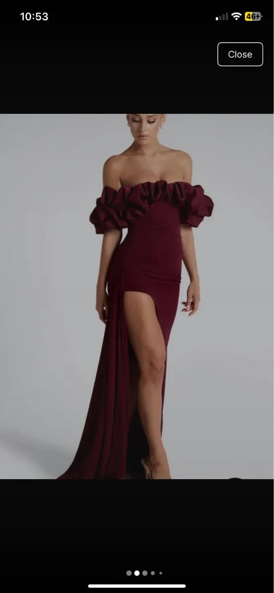 Burgundy off the shoulder maxi dress - Image 1