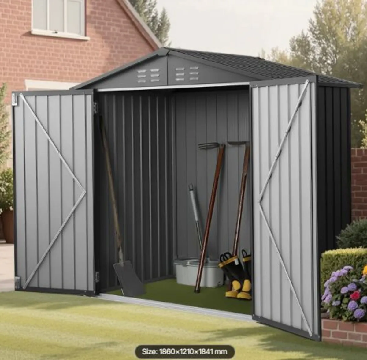 1860 x 1210 x 1841 mm Metal Garden Shed, Outdoor - Image 2