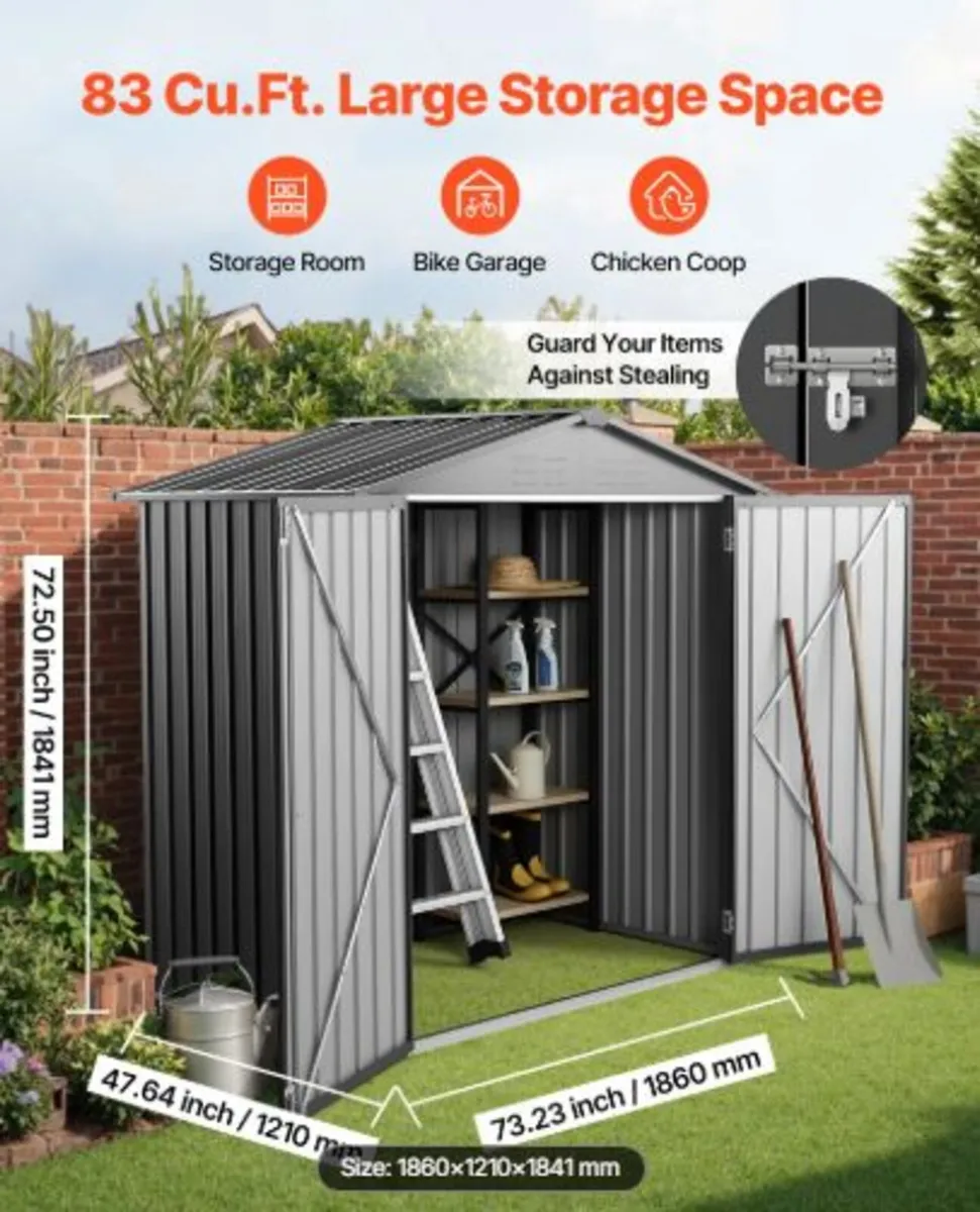 1860 x 1210 x 1841 mm Metal Garden Shed, Outdoor - Image 4