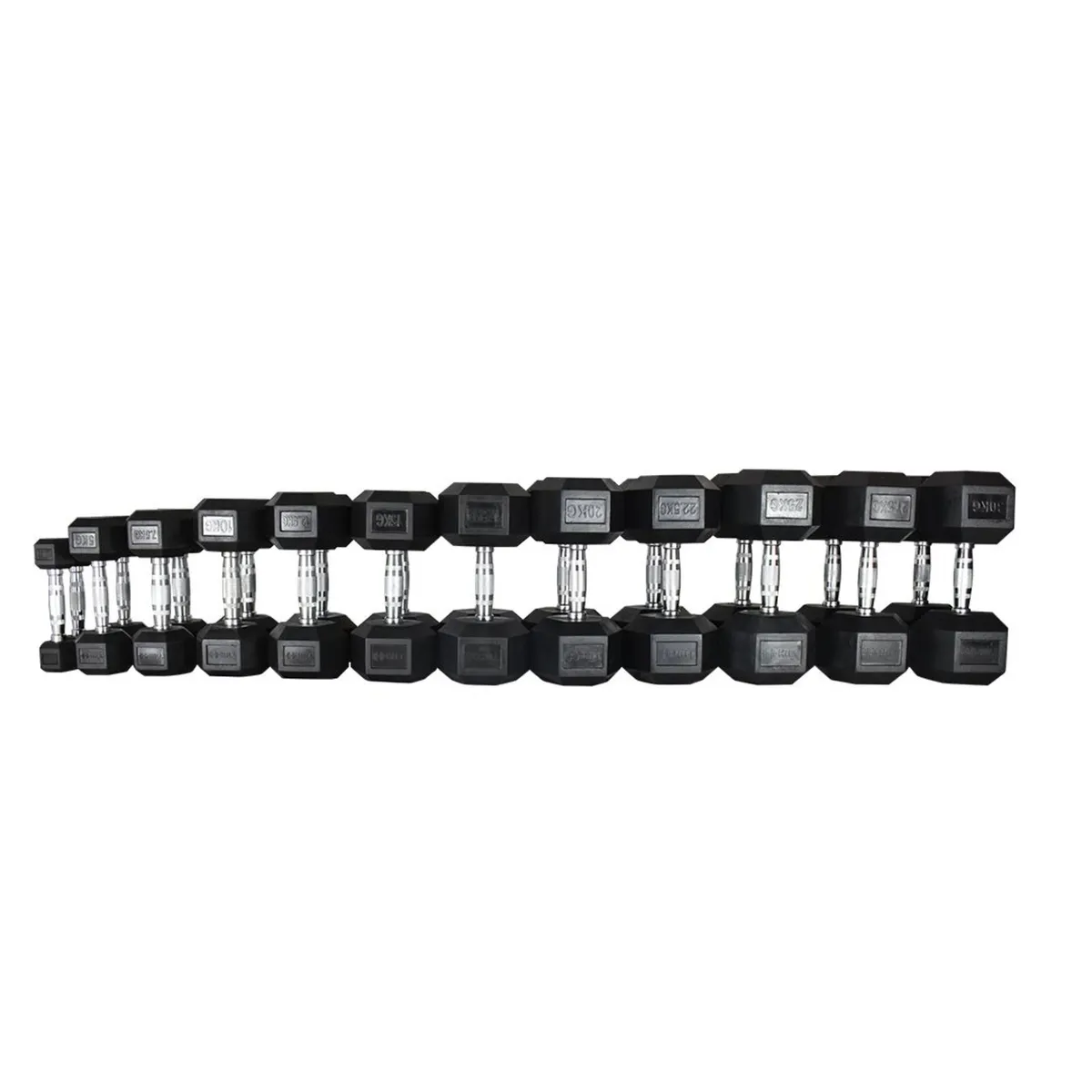 Rubber Hex Dumbbell Set 2.5kg-30kg with Rack - Gym - Image 2