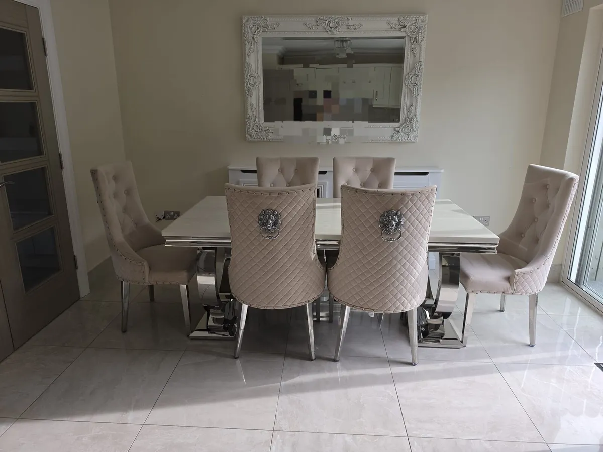 Cream Marble Dining Table and Chairs - Image 1