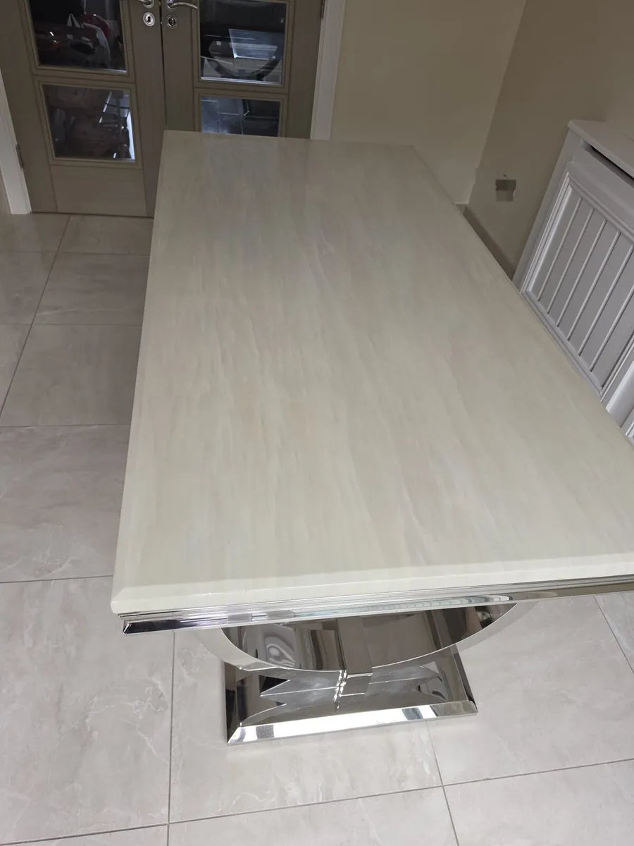 Cream Marble Dining Table and Chairs - Image 2