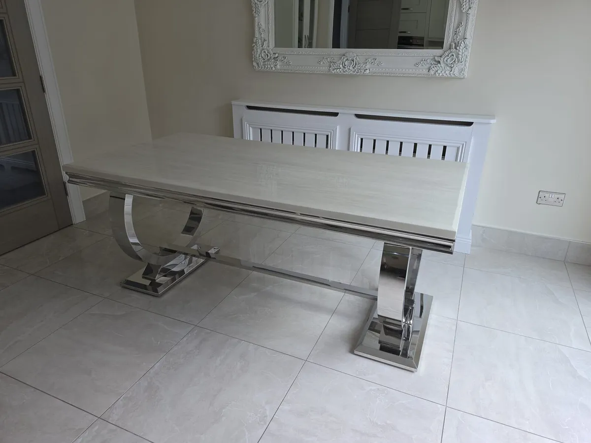 Cream Marble Dining Table and Chairs - Image 3