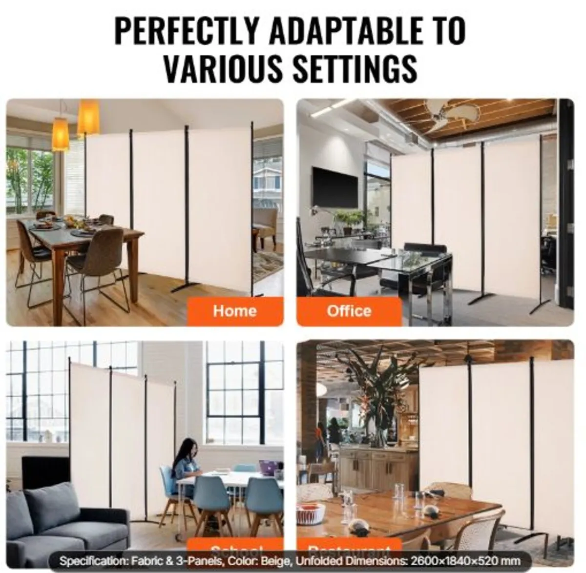 Room Divider, 3 Panels Room Divider, Folding - Image 4